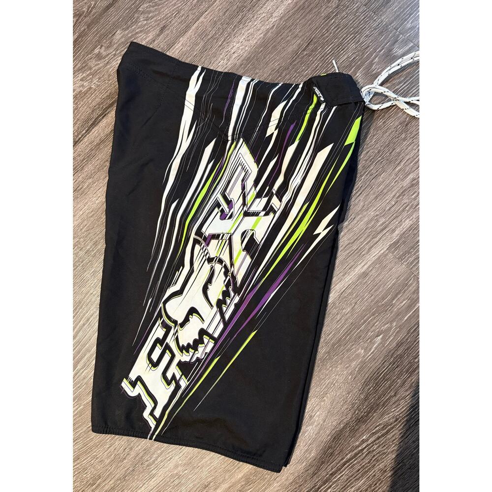 Fox Racing Showdown Boardshorts Mens 32 Black Neon Green Purple Swim Trunks OBO